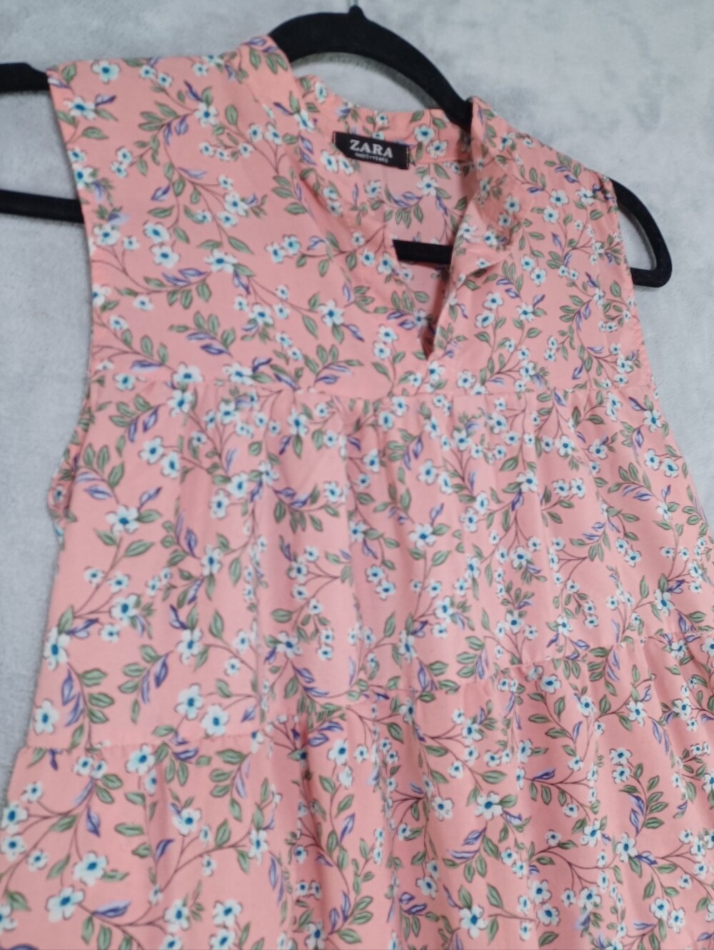 Zara Women's Pink Floral Tiered Midi Dress S Sleeveless Cottagecore Prairie Boho - Picture 5 of 9